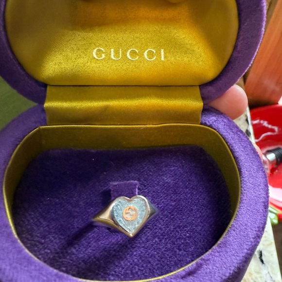 LOW START!NWT! Gucci Silver 925 and Blue Heart Ring - Picture 1 of 1
